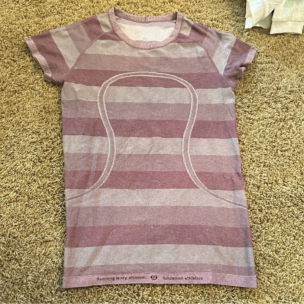 Lululemon Women’s Purple Striped Run Swiftly Tech Short Sleeve Shirt